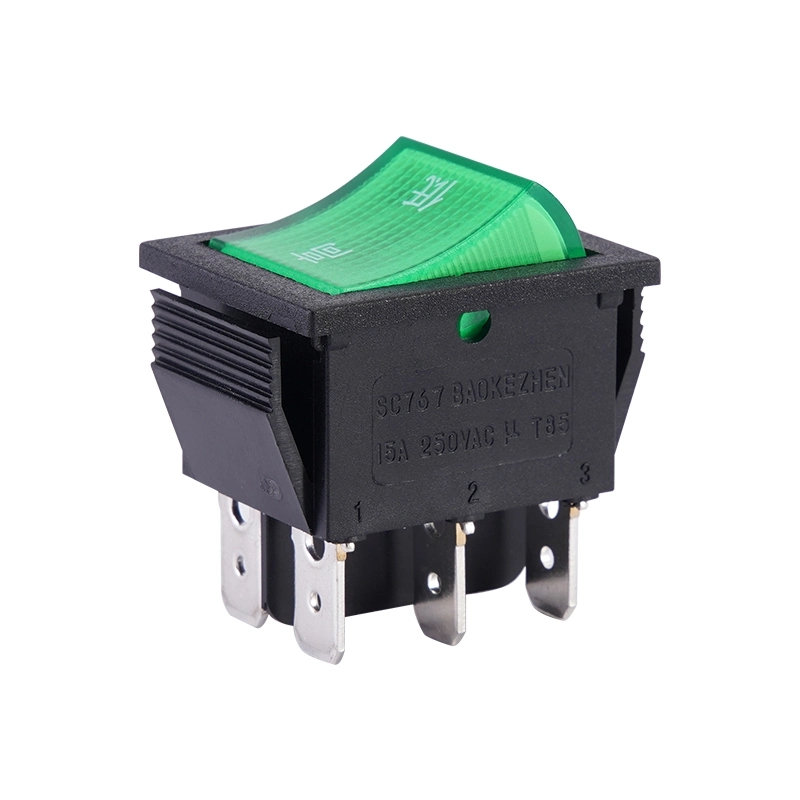 Good Brand Green Button 16A with Lamp Rocker Switch