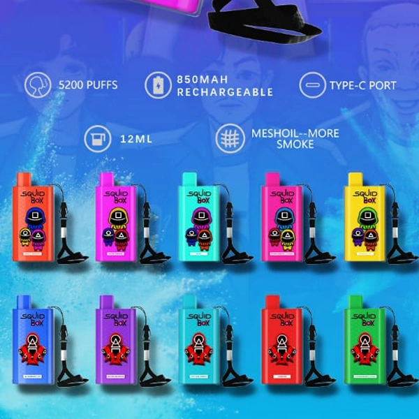 El 20 de sabores y colores dual de bonito diseño del molde Randm Cuadro Squid desechables desechables recargable 5200 Vape caja con un cordón de un fácil transporte