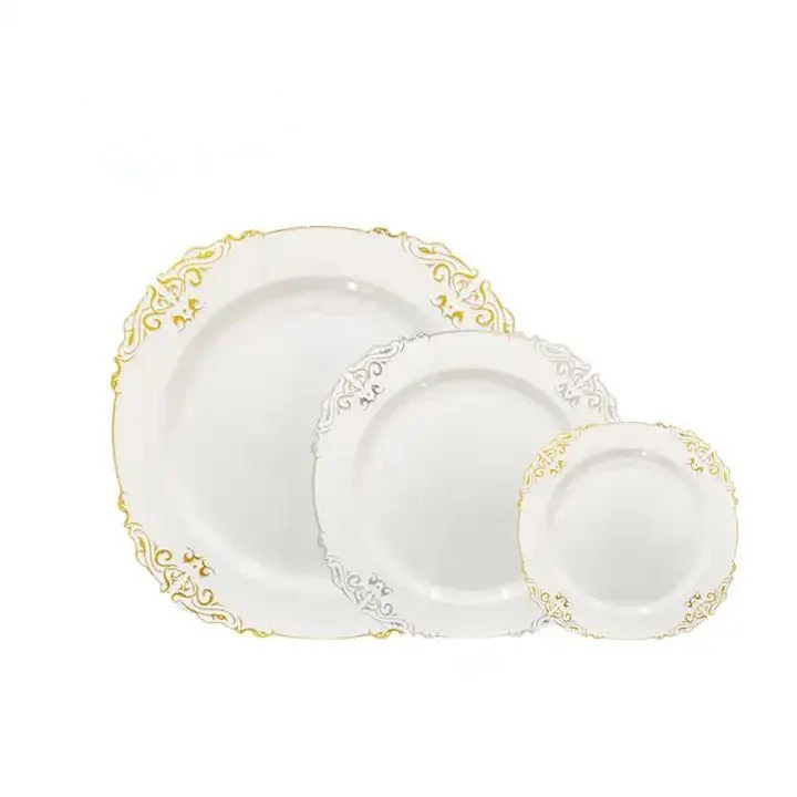 Golden Plastic Plates Party Supplies Disposable Tableware with Plastic Cutlery Charger Plates Plastic Gold