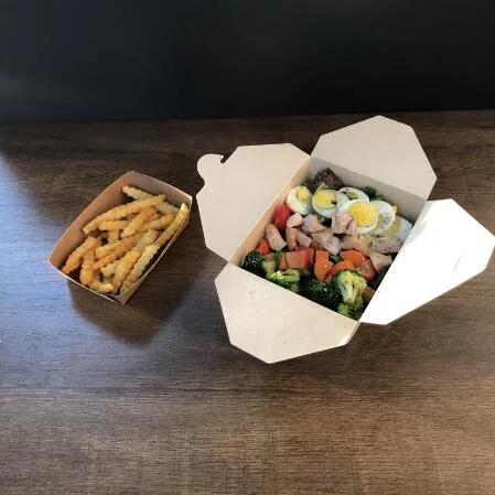 Caja de papel desechables biodegradable y compostable Papel Kraft personalizada Caja de comida para llevar a cenar