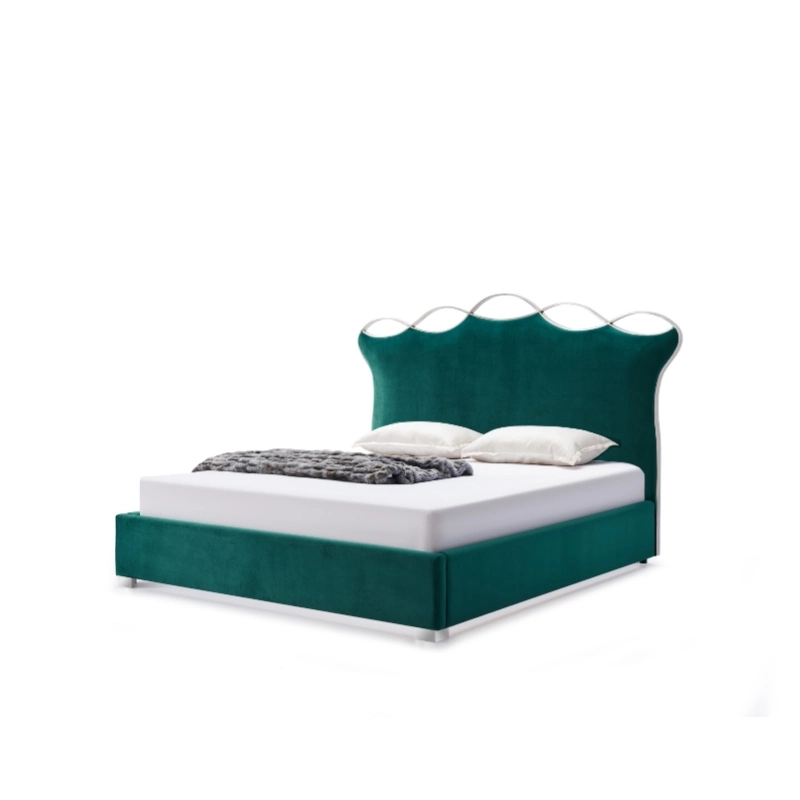 Modern Luxury Bedroom Furniture King Queen Size Sleeping Bed Frame Stainless Leg Headboard Velvet Fabric Bed
