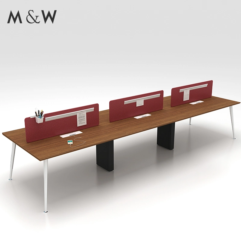 Standard Specifications Used Metal Leg Desk Screen Wooden Table Top 6 People Office Desks Workstations