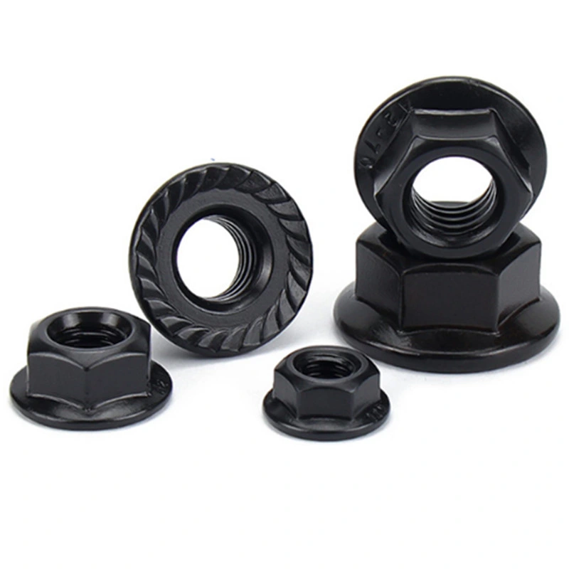 DIN ISO ANSI Ifi Standard Black Hexagon Nuts with Flange Fine and Coarse Pitch Thread Flange Nut in Stock