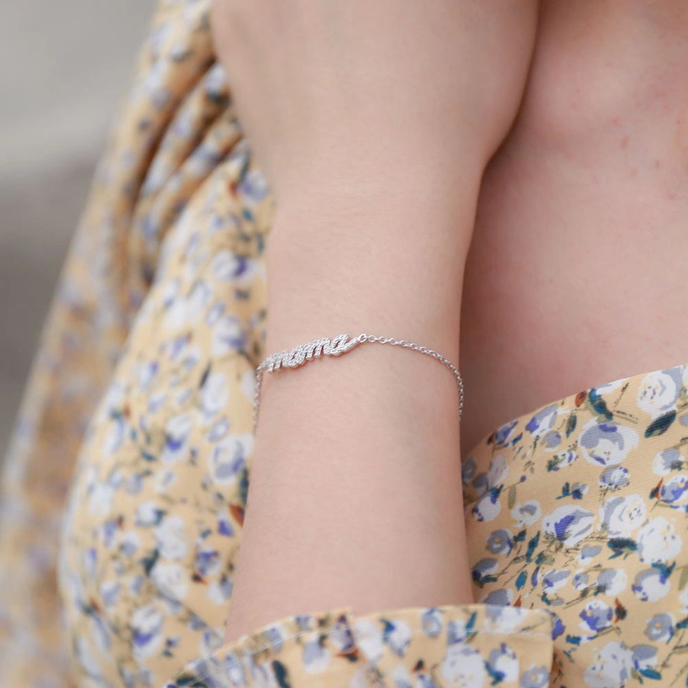 Dainty 925 Sterling Plata chapado en oro Pave Zircon letras CZ Mama Pulsera joyería para regalo de la madre