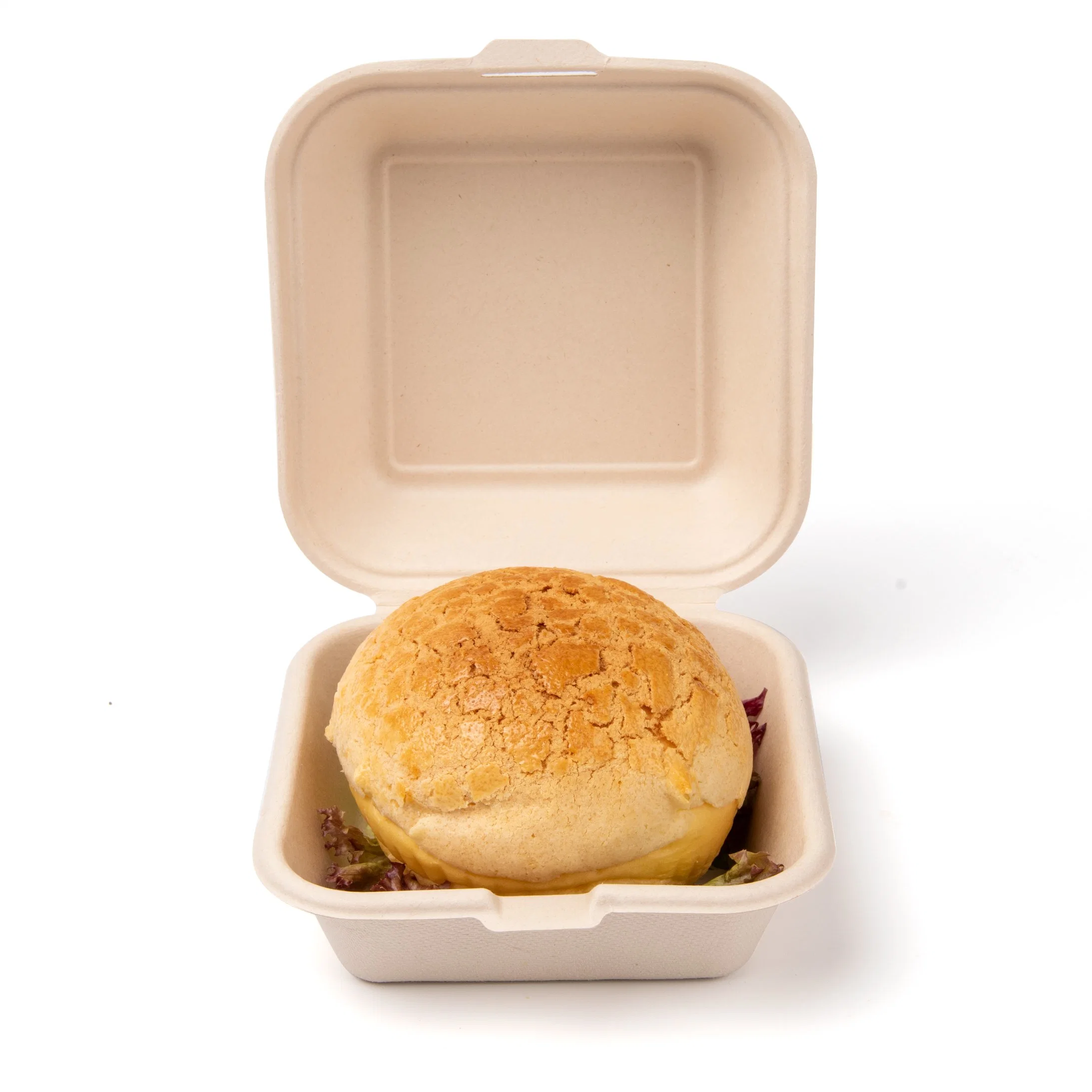 Custom 6 Inch Take Away Lunch Packing Fast Food Container Biodegradable Clamshell Sugarcane Bagasse Burger Lunch Box