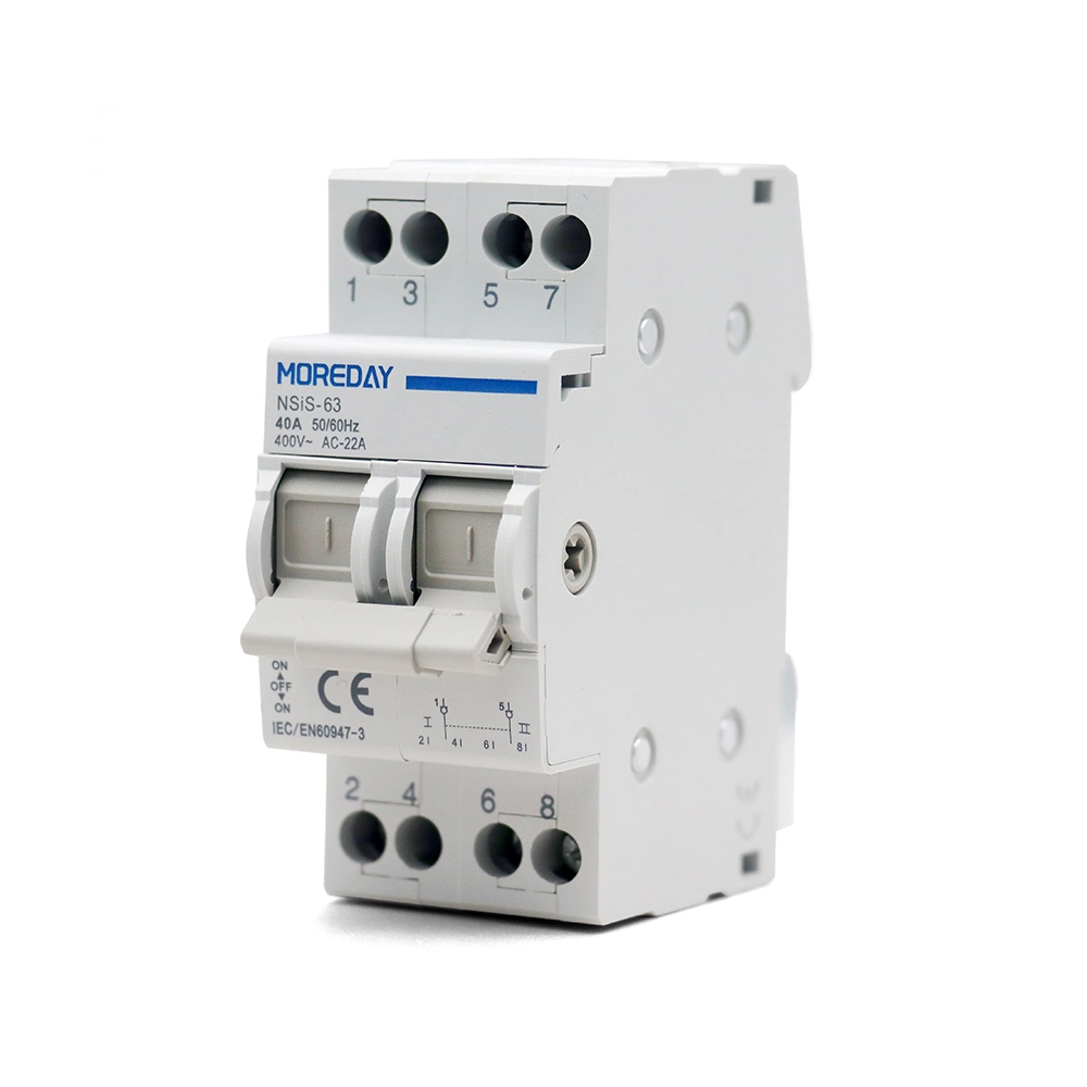 Moreday Changeover Switch 2p 63A 230/400VAC Modular Dual Power Manual Transfer Switch DIN Rail Installation