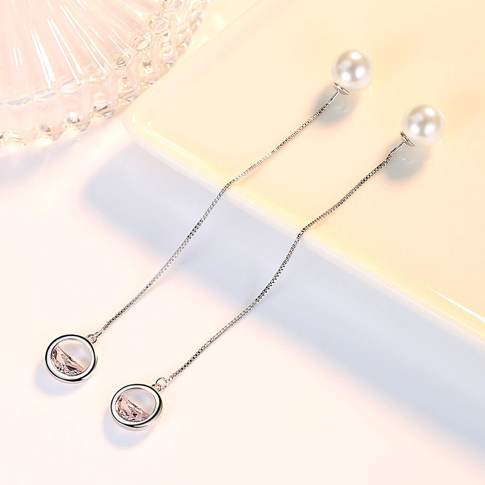 Female Ear Line Half Round Earpiece Sweet Imitation Pearl Pastoral Small Fresh Tassel in The Long Cc Fashion Earrings