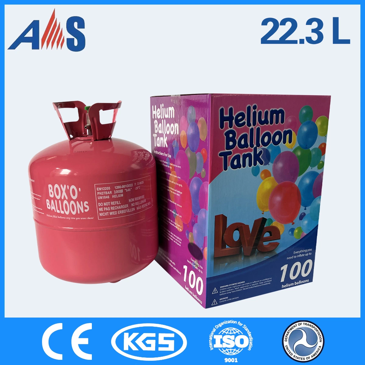 CE DOT Helium Gas Tank Low Pressure 18bar 22.3L 30lb Cylinder for 100 Party Balloons for Party Celebration