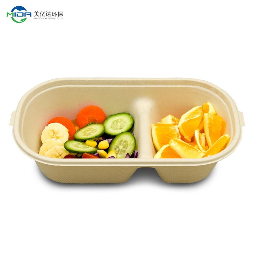 Caja de recipiente de comida de microondas biodegradable ecológico de 2 compartimentos con Recipiente de comida para el tapizado