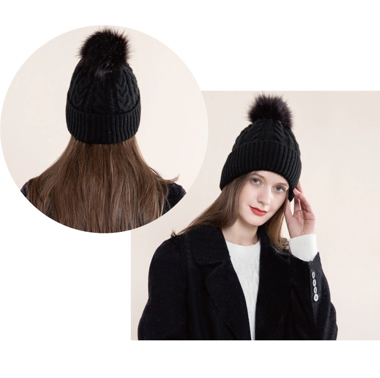 Cheaper Design Knitting Flower Women Cross-Border Outdoor Winter Acrylic Wool Flanged Warm Cable Beanie Hat