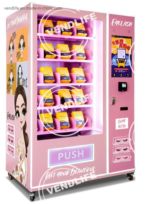 Máquina expendedora de pantalla táctil de color rosa maquillaje cosmético Máquina Expendedora de la máquina para vender las pestañas pelucas y cajas de regalo de la uña máquina expendedora de Smart