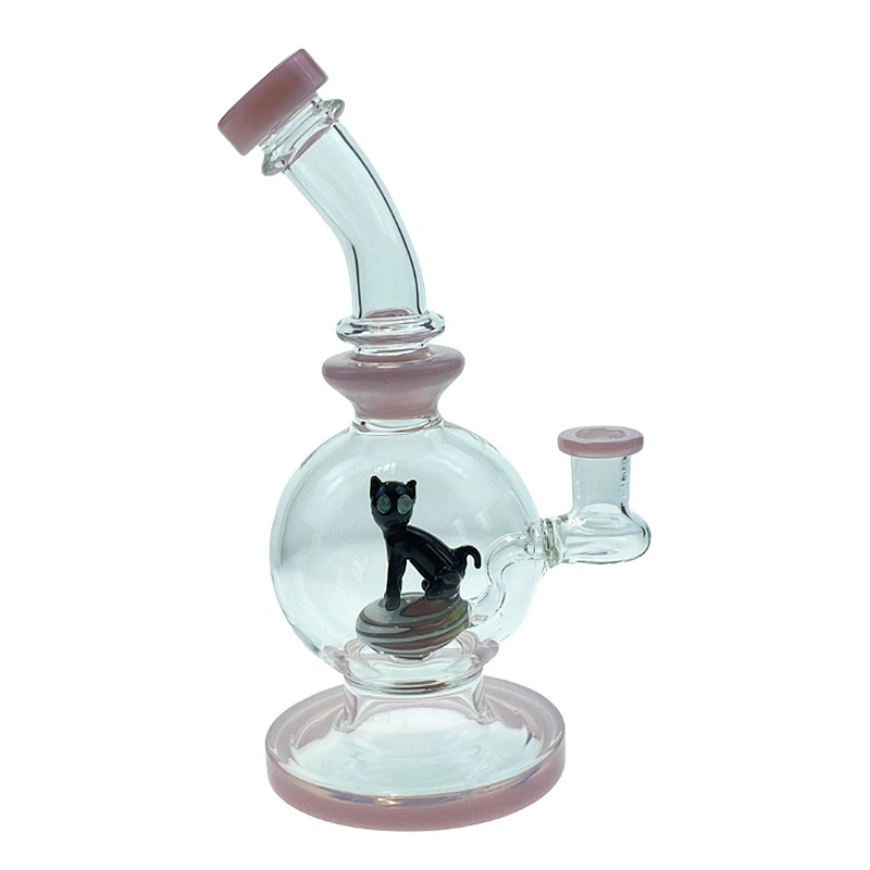 Pequeño tubo de agua de vidrio cuello de pico cabezal de ducha fijo Puck difuso Rig aceite Cute Macaroon Cat PERC DAB Rig