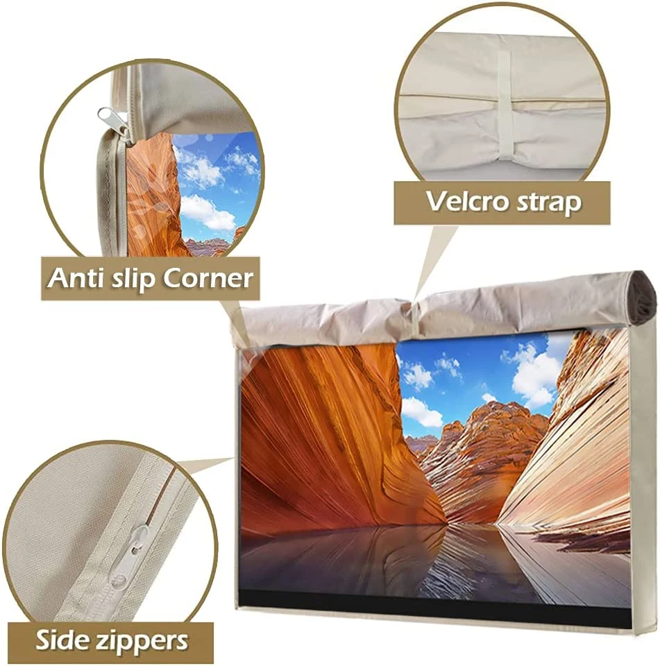 600d Waterproof Fabric Heavy Duty Outside Television Cover for LED, LCD, OLED Tvs, 42"W X 26.5"H, Beige