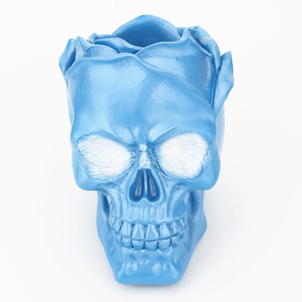 Blue Resin Rose Skull Make-Up Pinsel Aufbewahrungsbehälter Stifthalter Tischorganisator