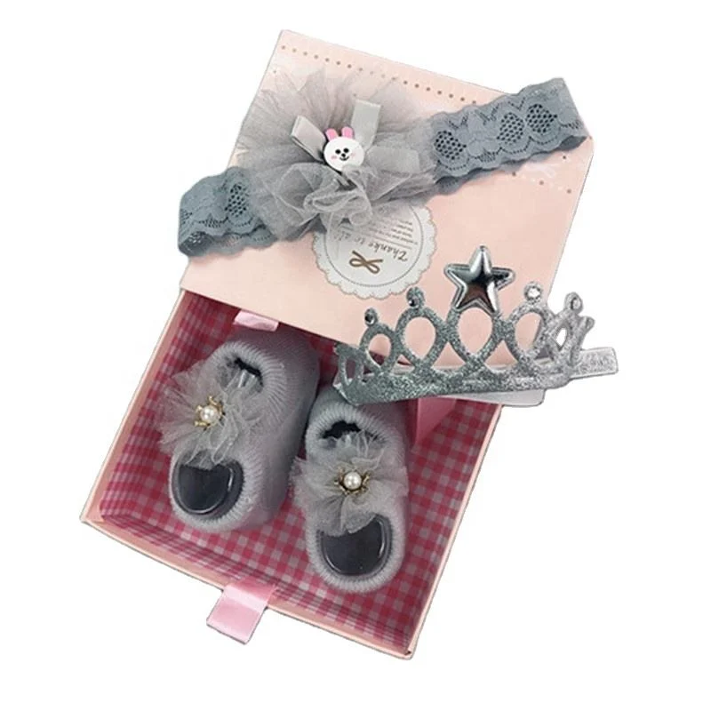 Cute Girls Hairband Baby Headband and Socks Shoe Set for Newborn Baby Gift Set