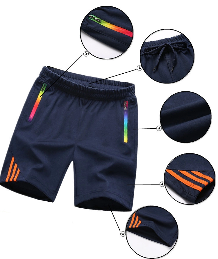 Customized Hot Sale 100% Cotton Striped Design with Rainbow Zipper Fashion Men Shorts