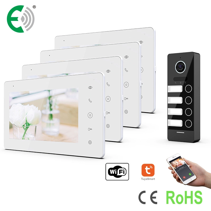 UTP/IP Small Building System for 4 Families with 7" Touch Screen Monitor and HD Big Size Doorbell