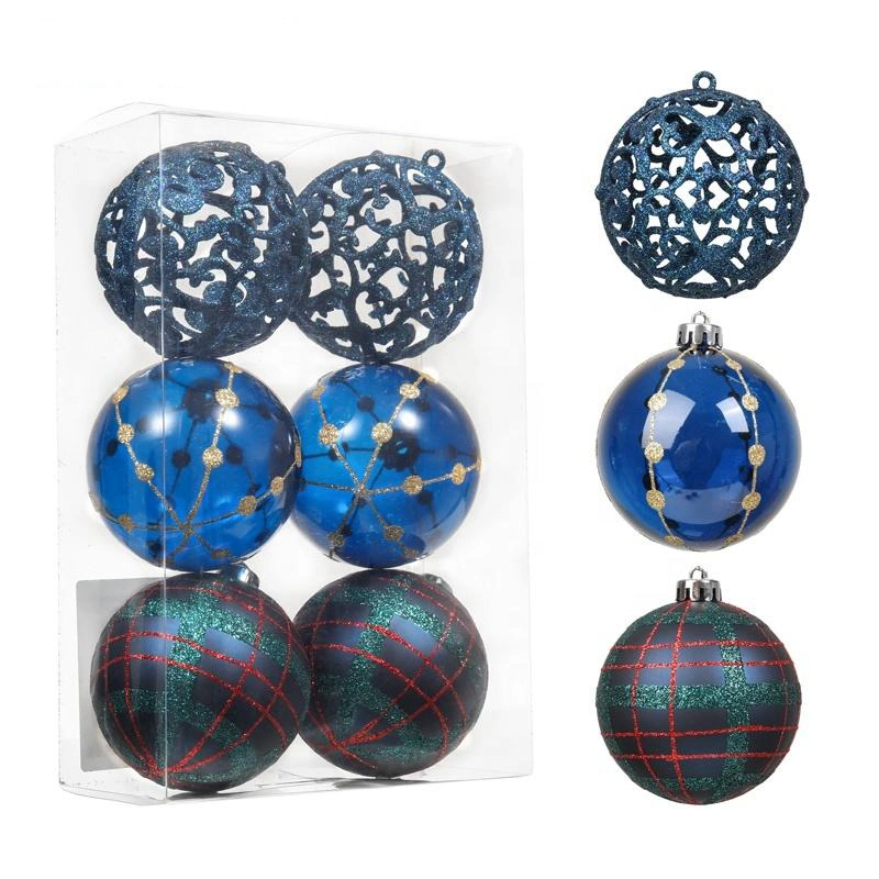 6cm Luxury Dark Blue Plastic Glitter Christmas Tree Decorations Balls