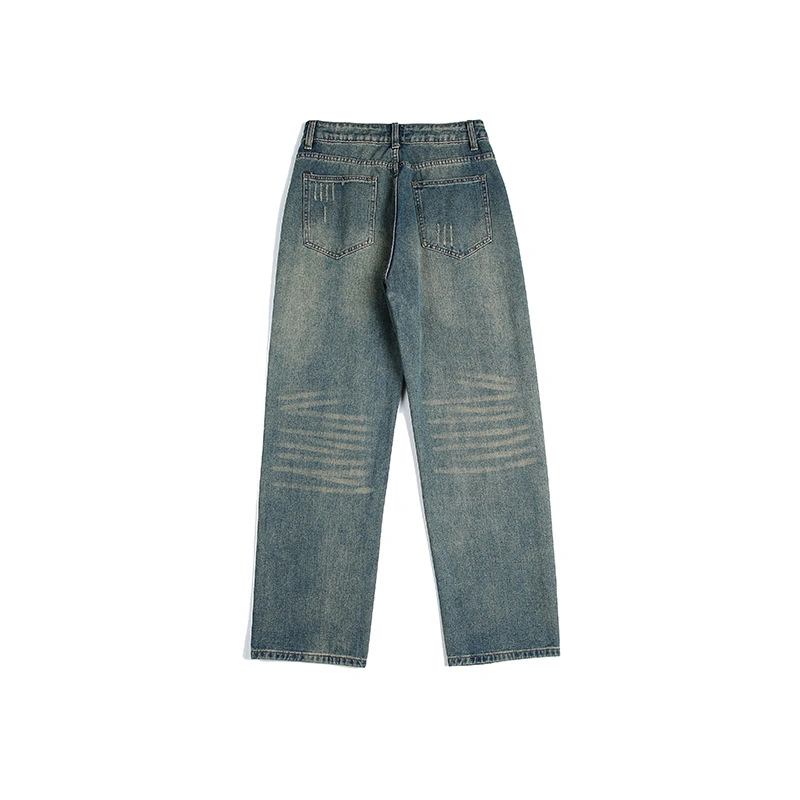 High quality/High cost performance  Custom Label Wash Ripped Straight Leg Jeans for Men