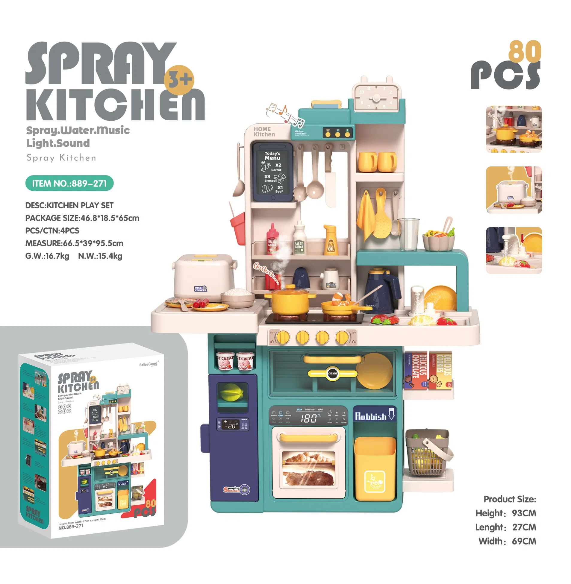 Spray Music Kitchen Toys with Vegetables Oven Fridge Writing Board Children Simulation Sound Faucet Kitchen Toy Set Child Pretend Play Sets Children Baby Bigtoy