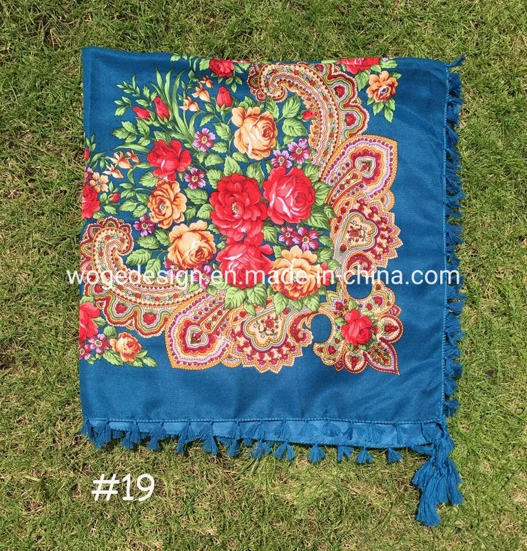 Fashion Vintage Ukrainian Style Lady Square Viscose Shawl Print Floral Scarfs with 22colors Available