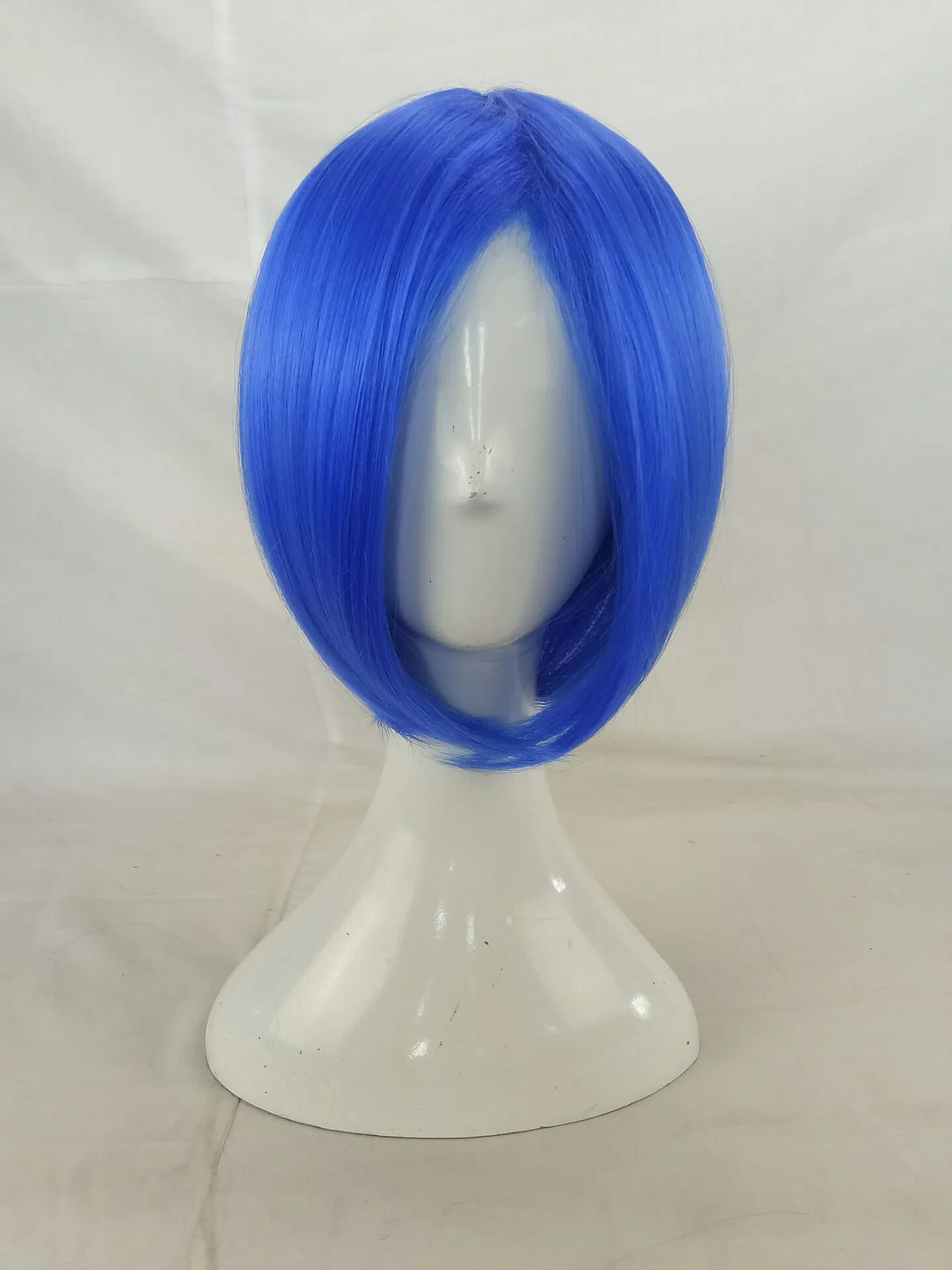 Anime Short Straight Hair Side Parting Blue Wig Student Cosplay Fluffy Realistic Synthetic Wig