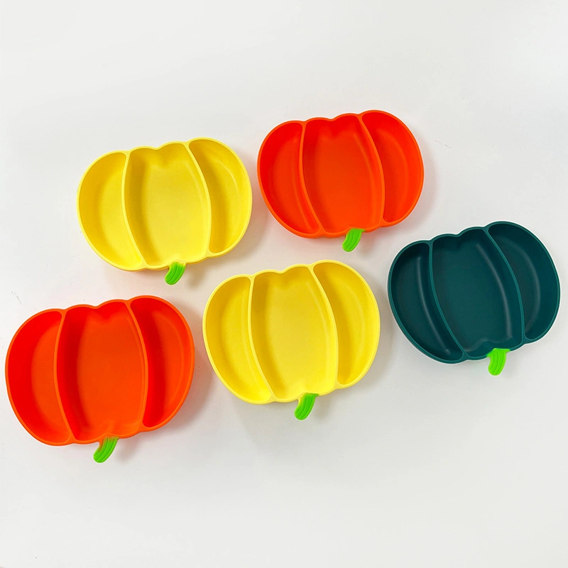 Ensemble d'alimentation pour assiette à dîner en silicone pour bébé de qualité alimentaire à motif citrouille d'Halloween Pour les tout-petits