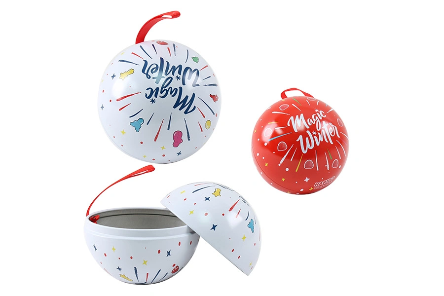 Metal Tin Ball with Ribbon for Christmas Gift Packaging Box