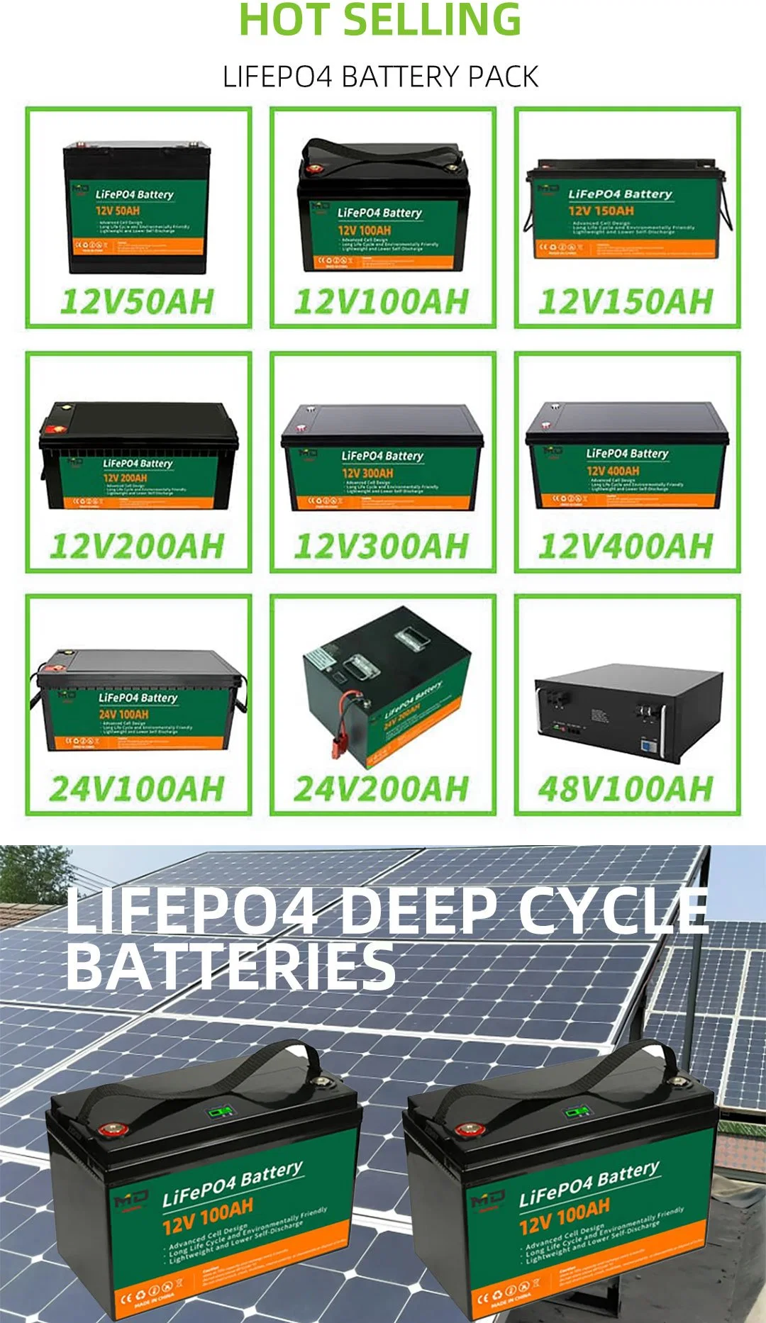 Deep Cycle 12,8V Solar LiFePO4 Batterie 12V 100Ah Lithium-Ionen Akku für Wohnmobil