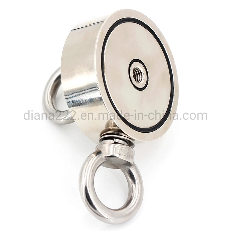 120kg 264lbs N35 D60mm Super Strong Round Neodymium Salvage Double-Side Fishing Magnet with Eyebolt