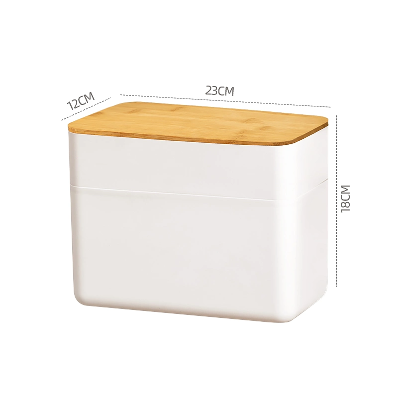 6417 Wall-Mounted Tissue Box Family Bathroom Multifunctional Simple Tissue Box with Wooden Cover