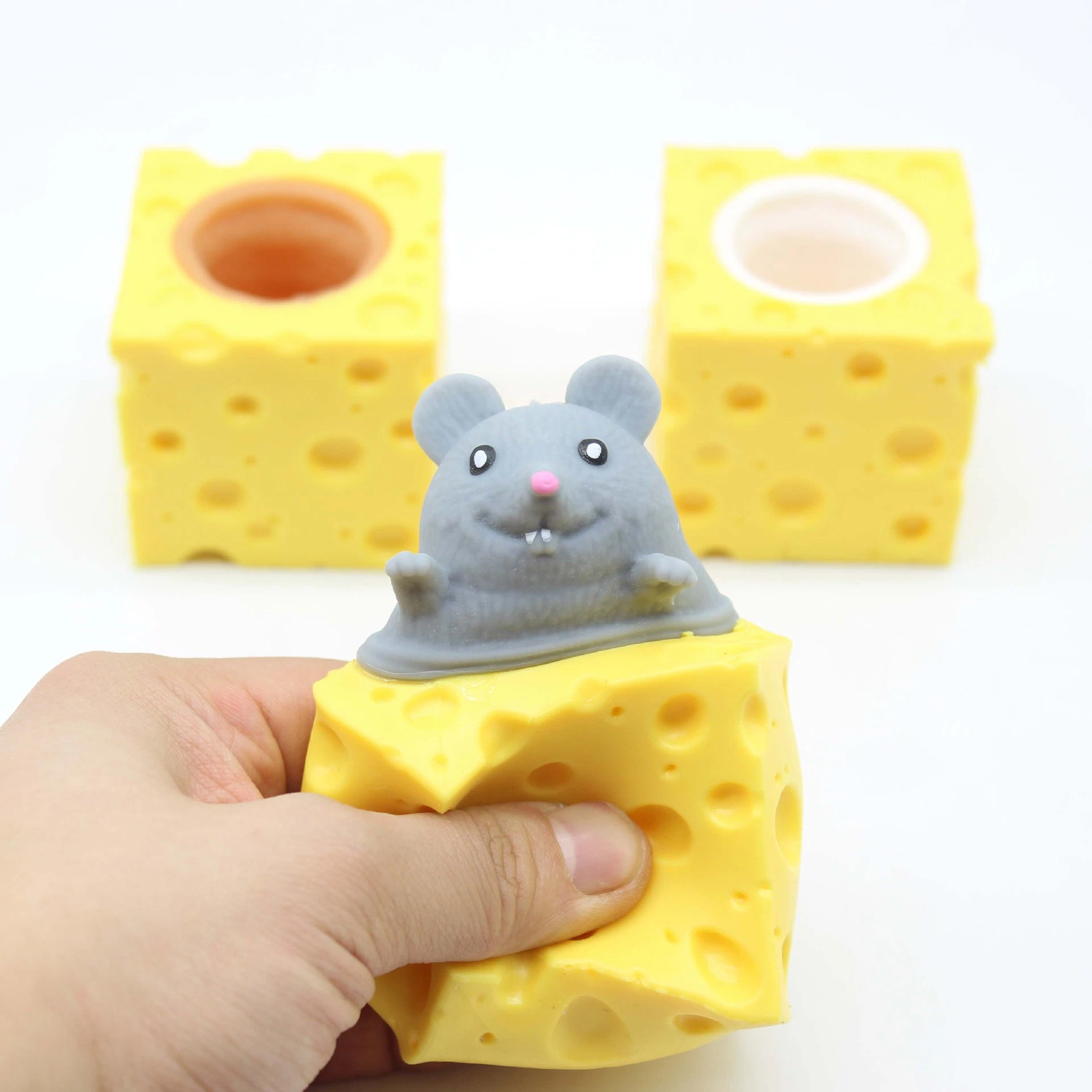 Billig Kind lustig TPR Pop Stress Relief Käse Maus Tasse Lebensmittel Nachahmung Sensory Spielzeug Idee Geschenk Kapsel Maschine Spielzeug