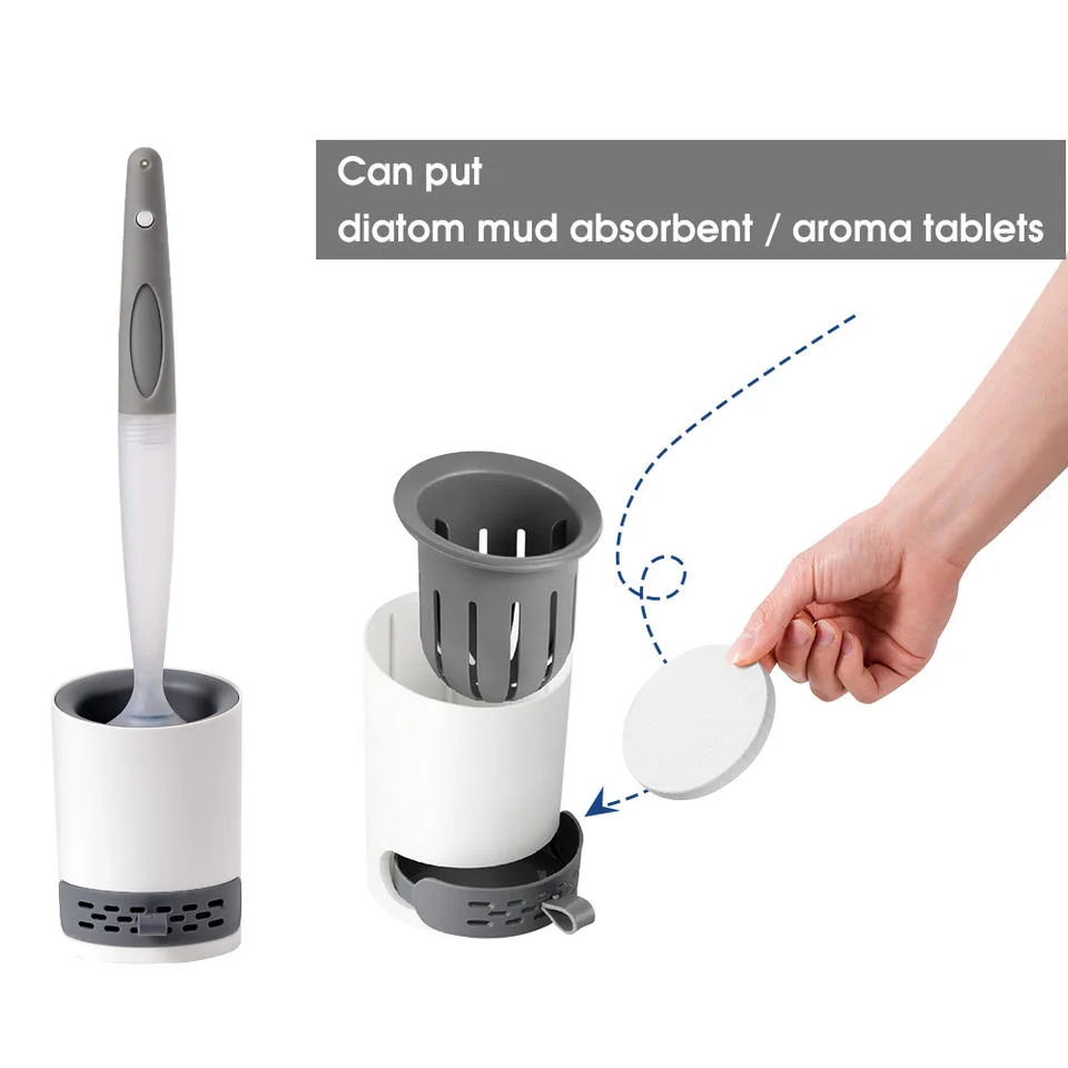 Hot Bathroom Plastic Holder with Soap Dispensing Head Soft TPR Cleaning Silicone Toilet Brush