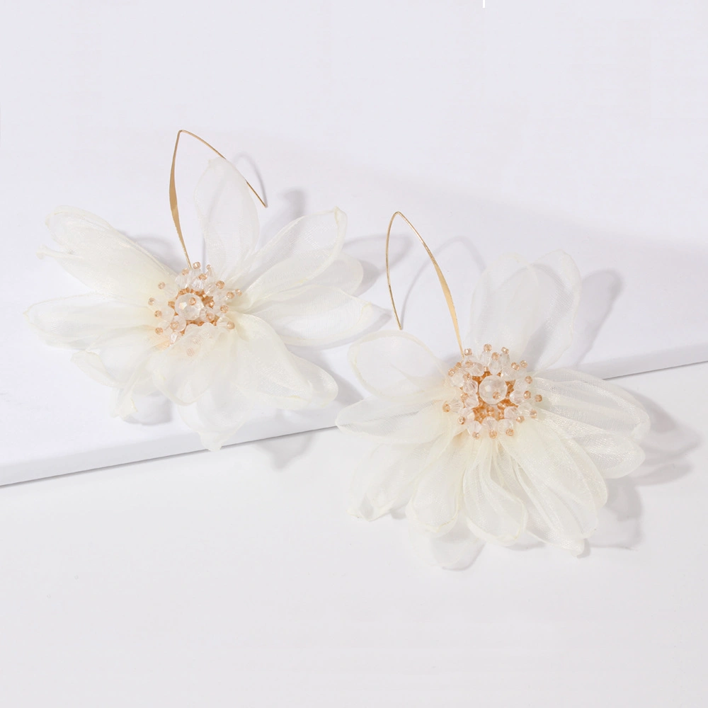 Holiday Style Fairy Fabric Big Petal Flower Sen Female Korean Temperament Fresh Earrings