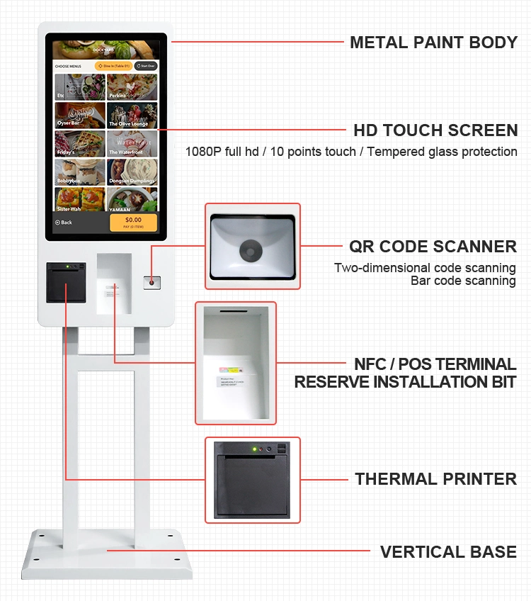 Customized POS System 10 Points Capacitive Touch Retail Self-Service Kiosks Fast Food Ordering Machine for Restaurants