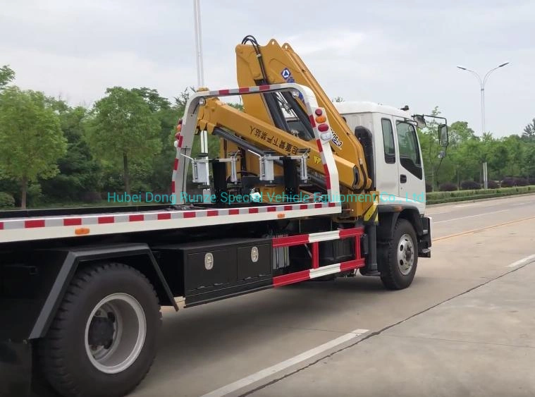 Japan. Brand Suizhou Recovery Truck Mounted with Knuckle 5 Ton Crane and Roll Back Flatbed Wrecker Euro 5.6. Engine