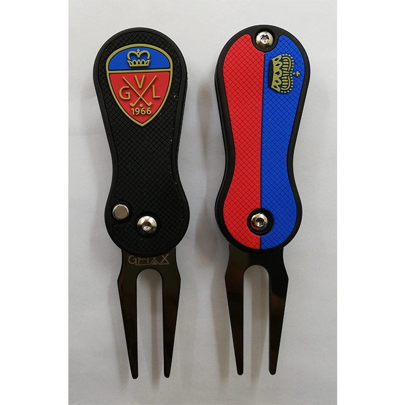 Metal Divot Tool with Customized Polymer Logo Golf Pitchfork