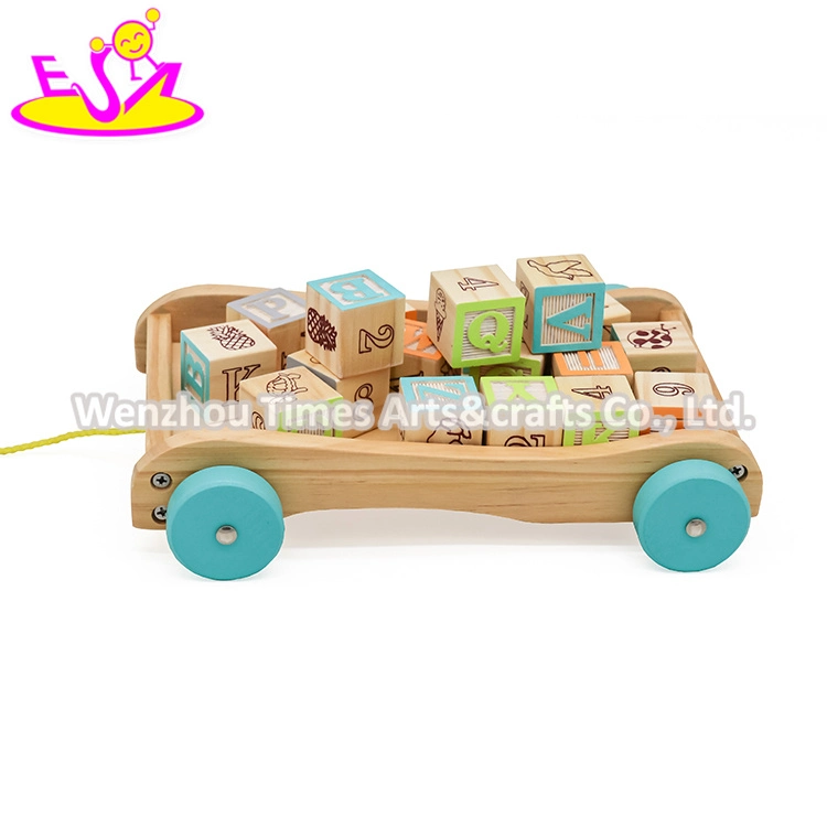 Nuevo diseño de bloques de madera coches para bebés juguetes para tirar de 1 años de edad W13c037