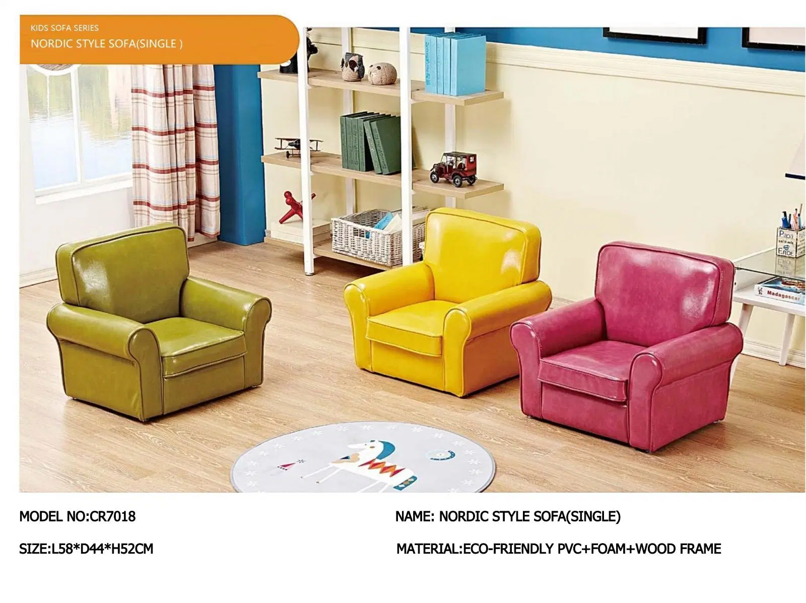 Children Furniture Kids Sofa, Living Room Baby Sofa, Leather Sofa, Day Care Center Sofa, Reading Area Kindergarten Single Sofa,