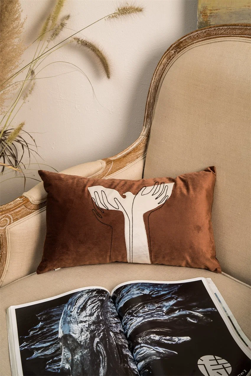 Home Products Fashionable Velvet Embroidery Brown Copper Beige Peace Pigeon and Hand Embroidery Applique Decorate Pillow 30X50cm Rectangular Cover Cushion