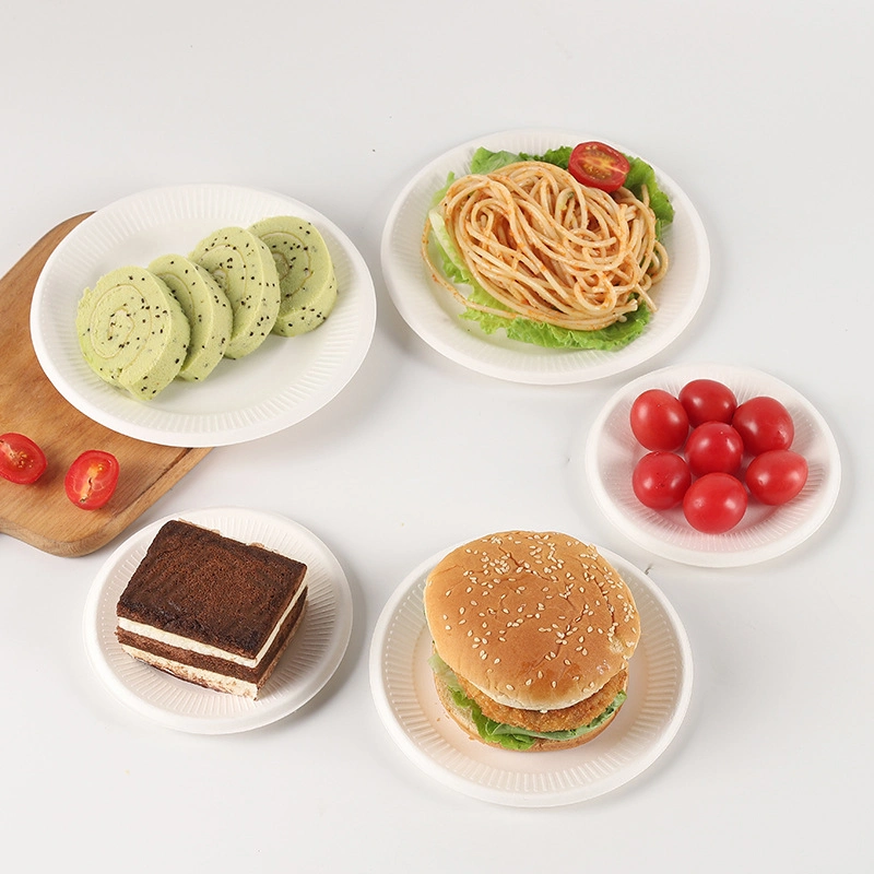 Bagasse Compostable Log Disposable Round Tableware Paper Plates Biodegradable Sugarcane Fibre Party Disposable Tableware