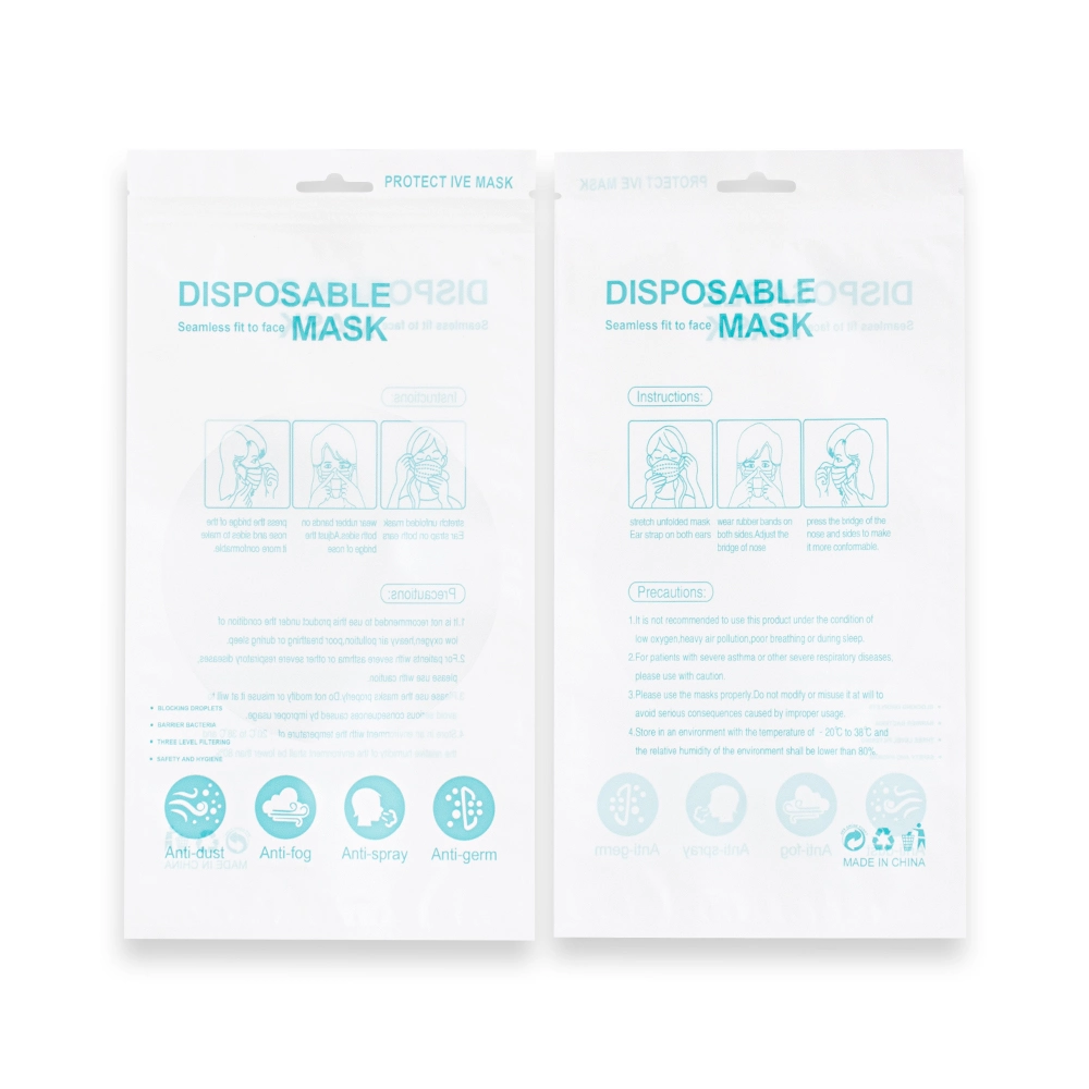 Custom Print Plastic 3 Side Seal Bag Disposable Medical Mask Packaging Bag