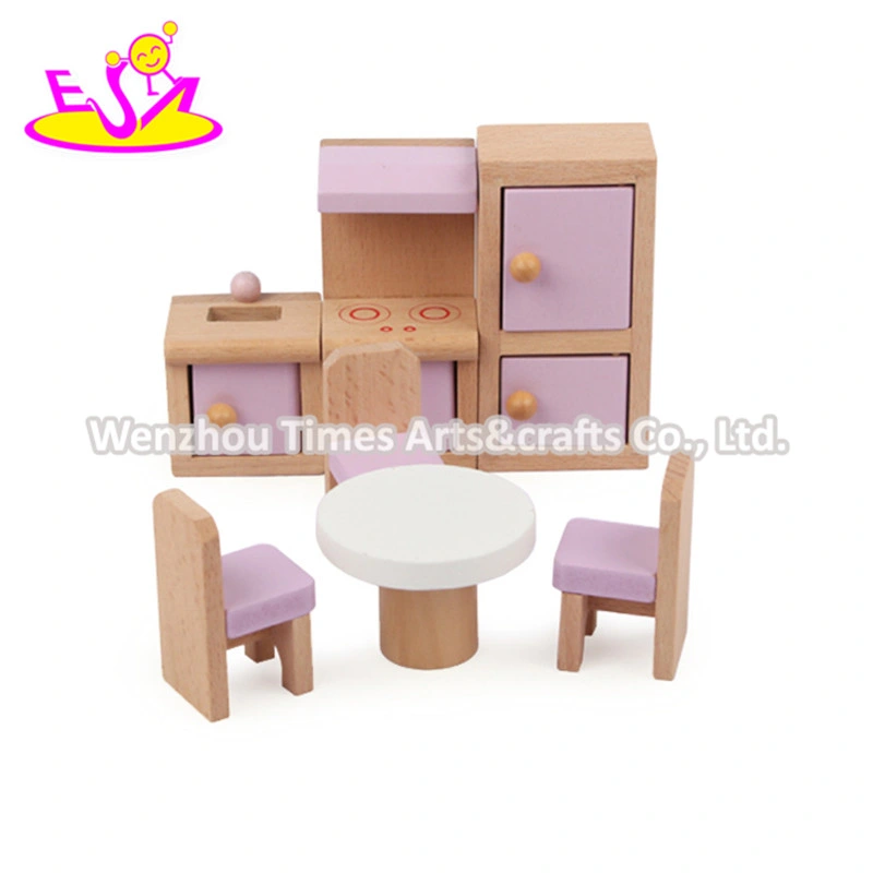 2020 Nuevo juego de aparentar Venta casa de muñecas de madera muebles para niños W06b096