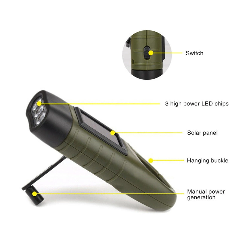 Hand Crank Solar Powered Flashlight Emergency Rechargeable LED Flashlights Self Powered Charging Torch Light Flashlight