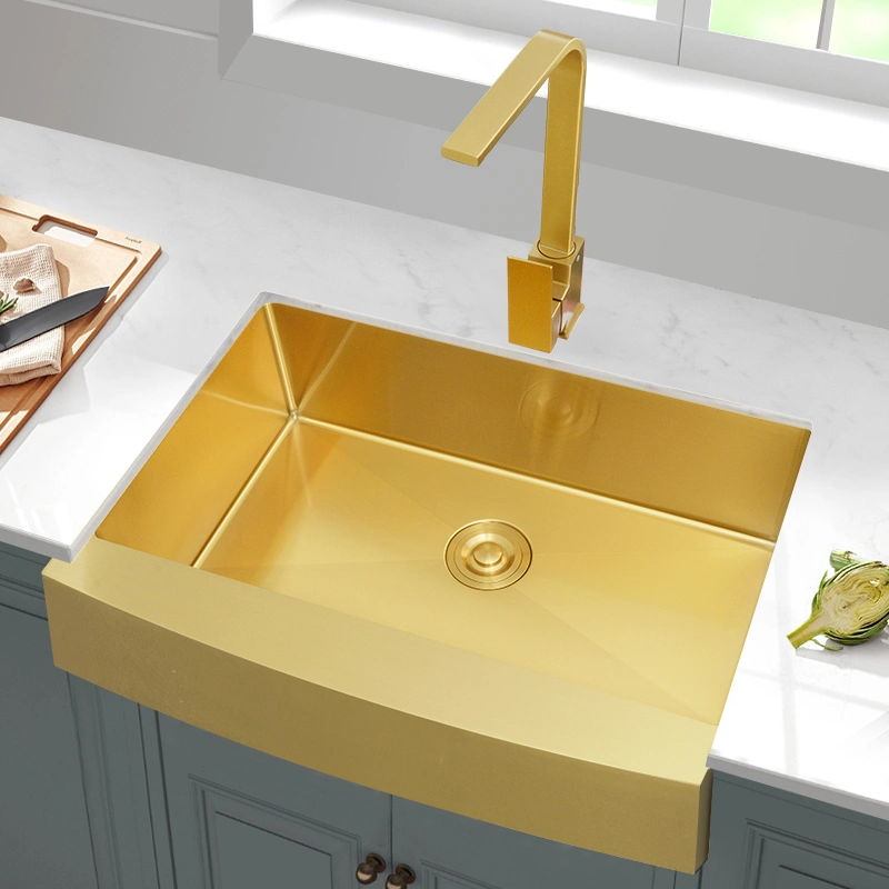 American Luxury Style Single Bowl Nano Golden Above Counter Stainless Steel Edge Protection Kithen Sink