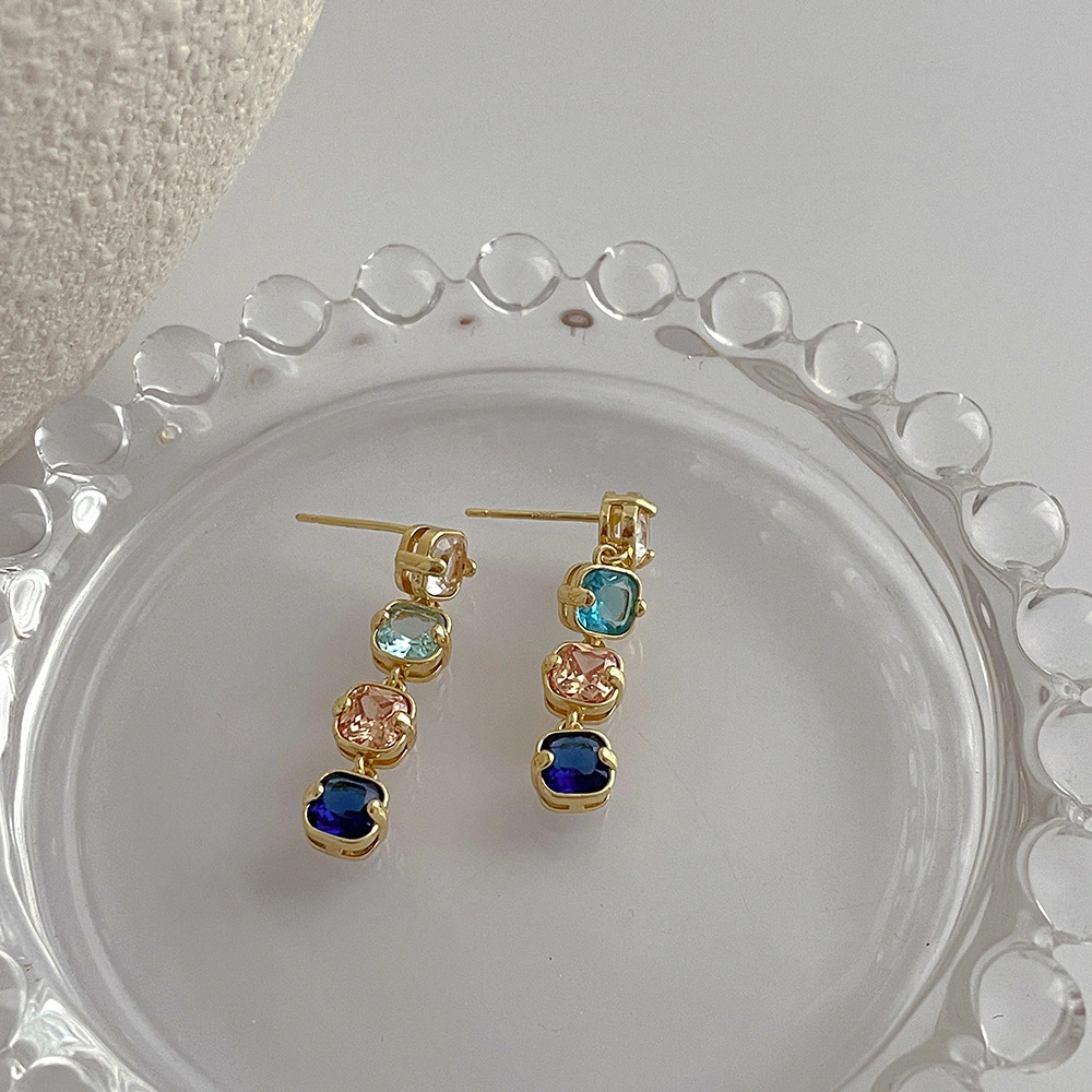 Luxury Colorful Gemstone Crystal Drop Women Earrings