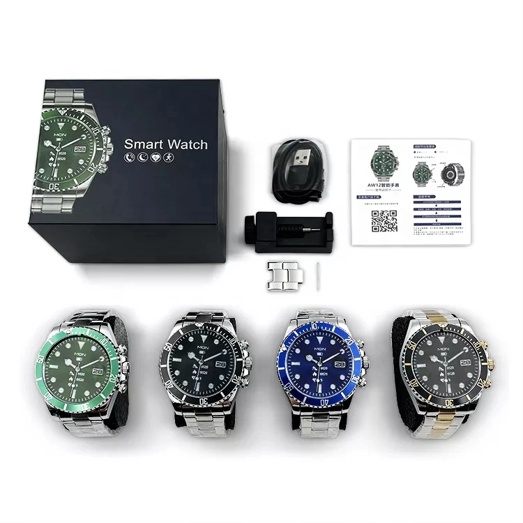 Aw12 Smart Watch Luxury Men's Business Sports Watch Waterproof Steel Strap Sport Bracelet Wristband Smartwatch