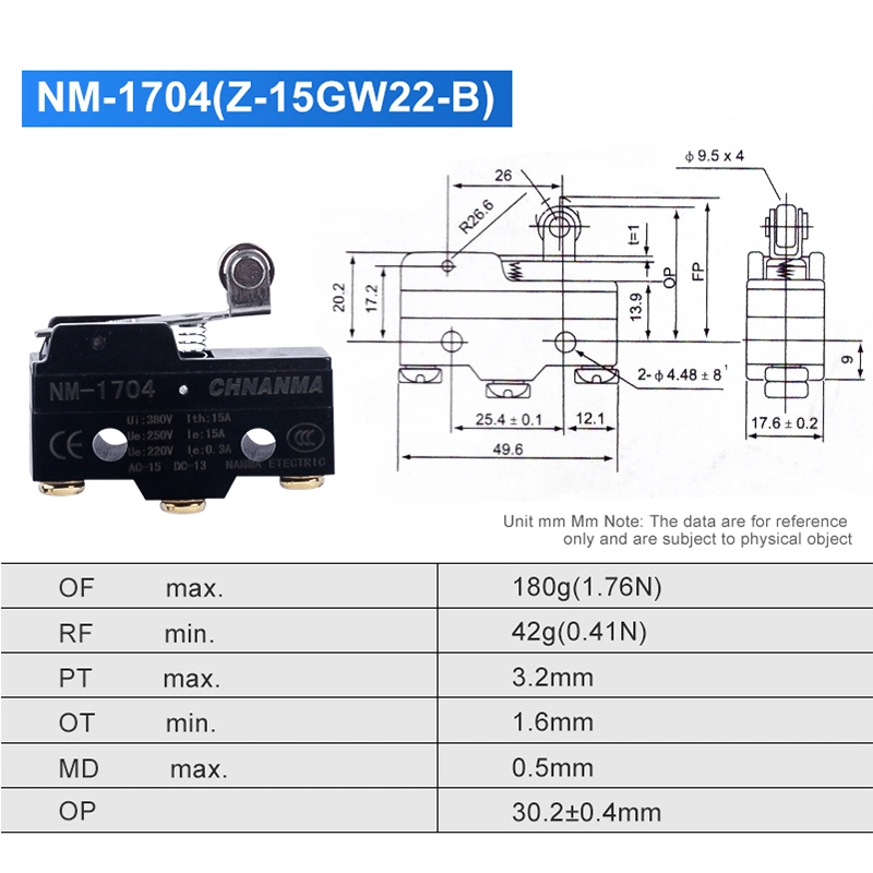 15A/250VAC ABS Plastic Z-15 Series Electronic Micro Switch Button