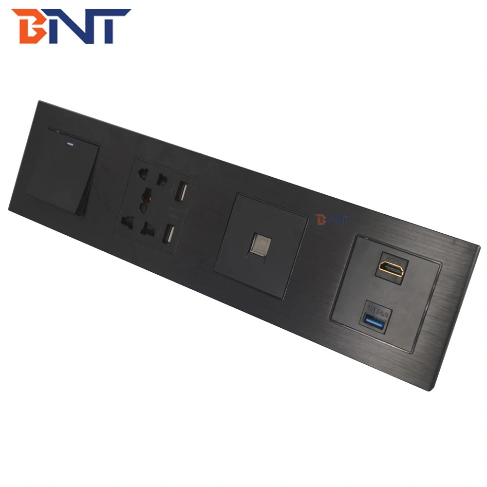 Universal Mounted Aluminum Alloy Smart Hotel Media Wall Socket Plate with Bluetooth USB Charger Power Socket