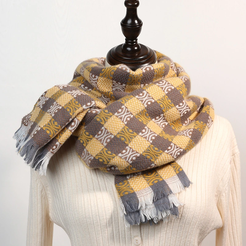 Checkerboard Sweet MID-Length Warm Shawl New Autumn and Winter Imitation Cashmere Lady Scarf